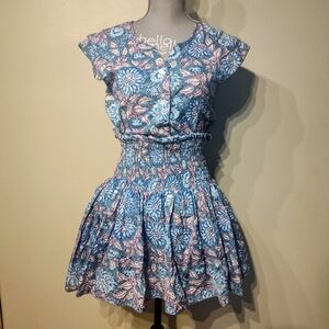 Perry Walker Collective Jenny Mini Blue Floral Cotton Dress Small